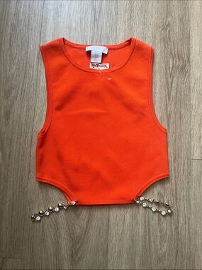 House of Harlow 1960 Neon Orange Crop Tank with Rhinestone Chain